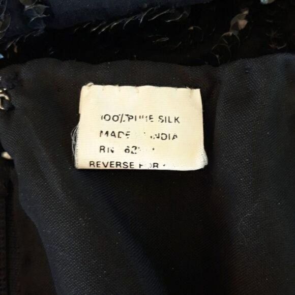 Vintage 80's Niteline Dress Silk Formal Black Swirl Sequin Beaded Short Sleeve 4 - Picture 10 of 11